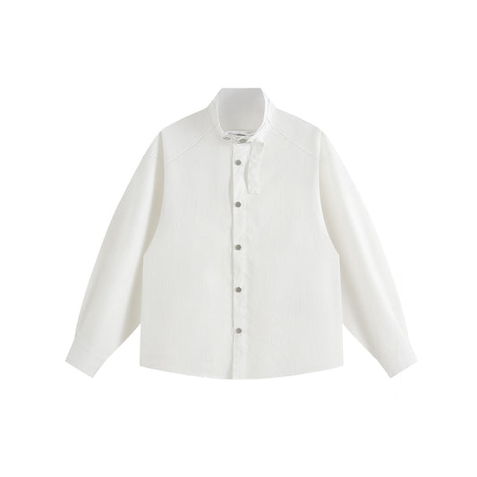 Stand Collar Tie-Button Design Loose Long Sleeve Shirt