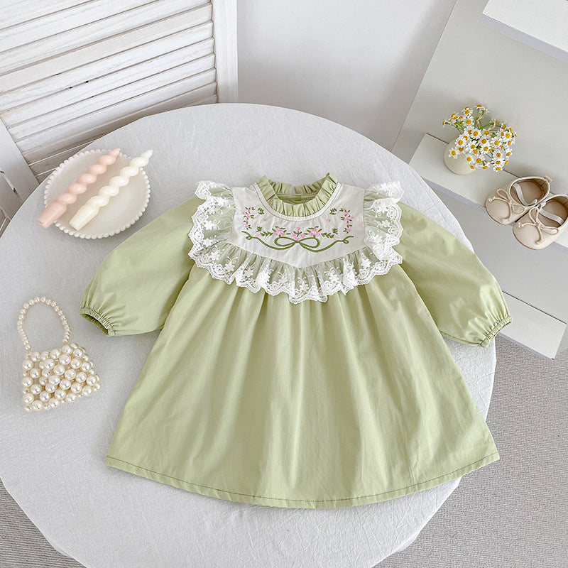 Lace Collar and Floral Embroider Dress
