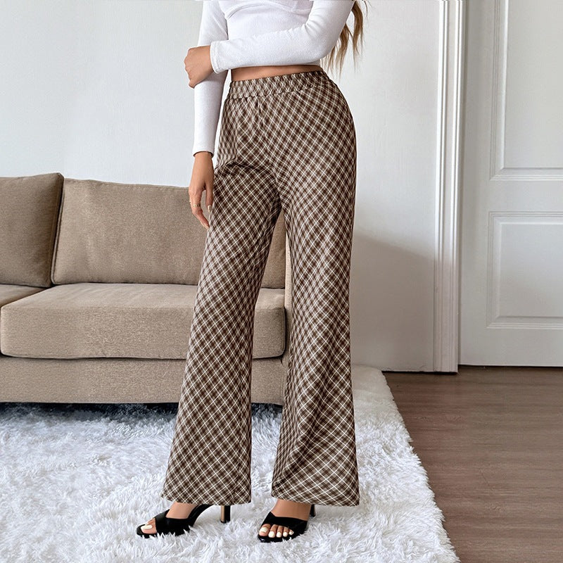 Plaid Flared Slimming Pants
