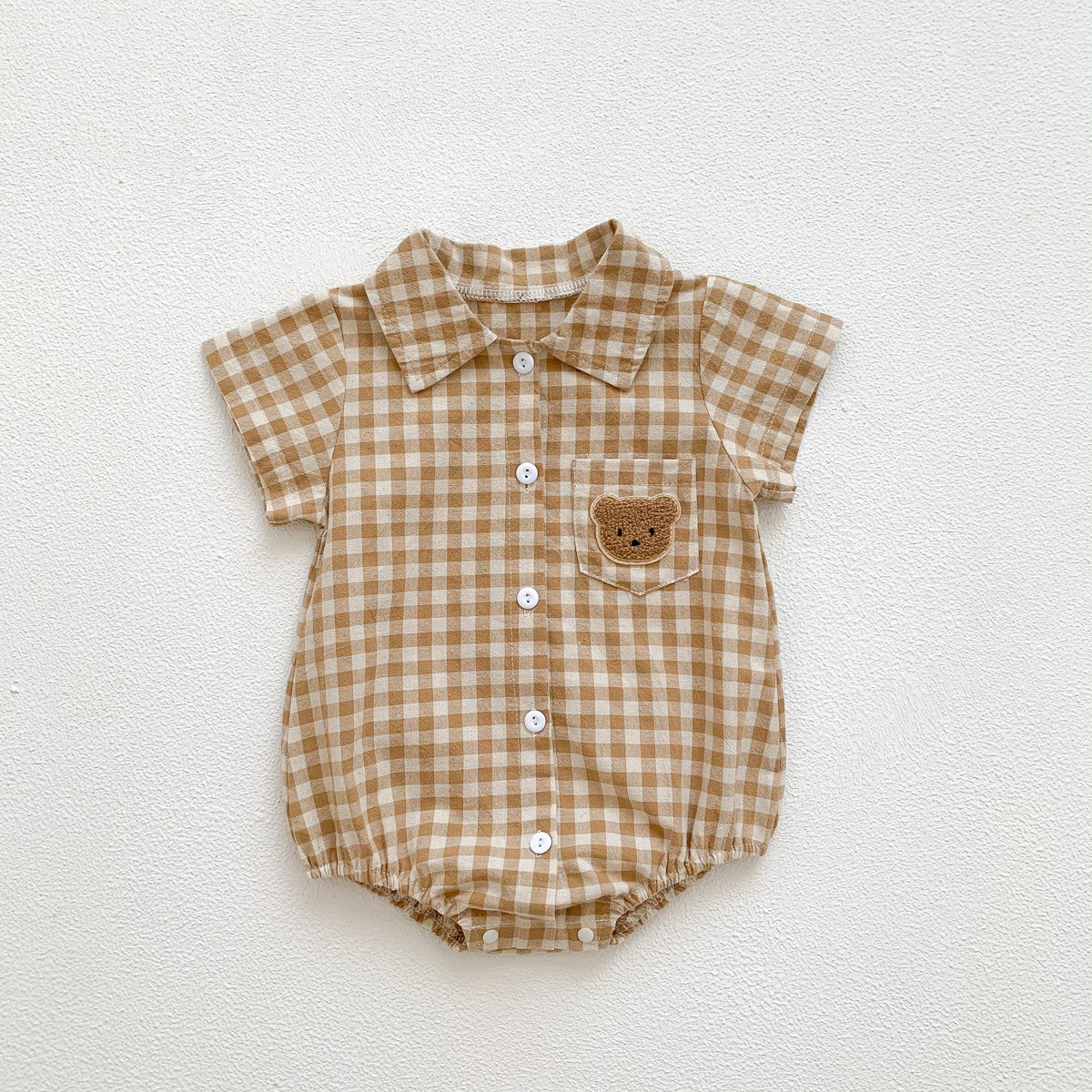 Collar Romper with Plaid Bear Pattern Onesie