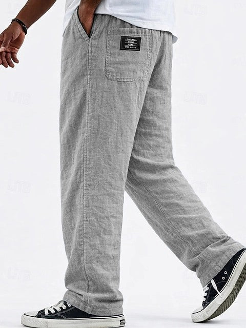 Cotton-Linen Straight Leg Wide Pants