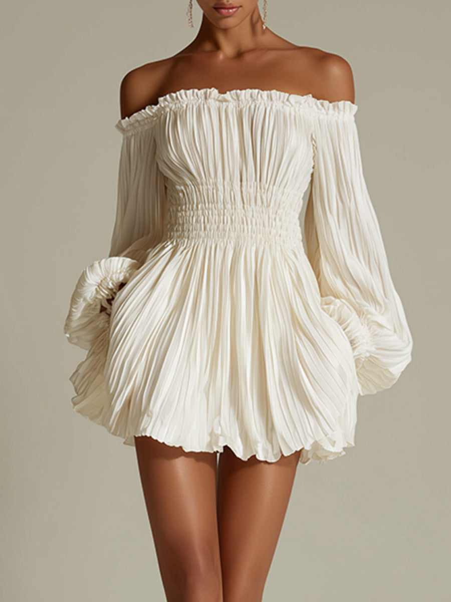 One-shoulder pleated dress