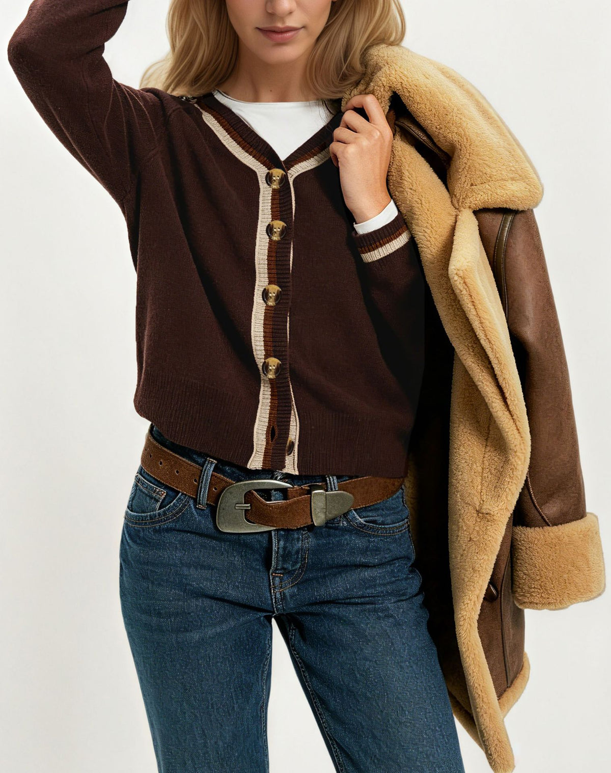 V-neck cardigan long sleeved sweater