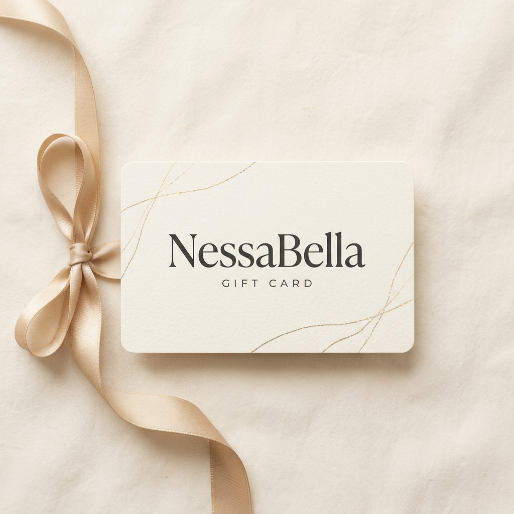 NessaBella gift card in an elegant cream-and-gold design